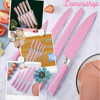 🔪 SET DE CUCHILLOS ROSADOS CON BASE ACRÍLICA 💖